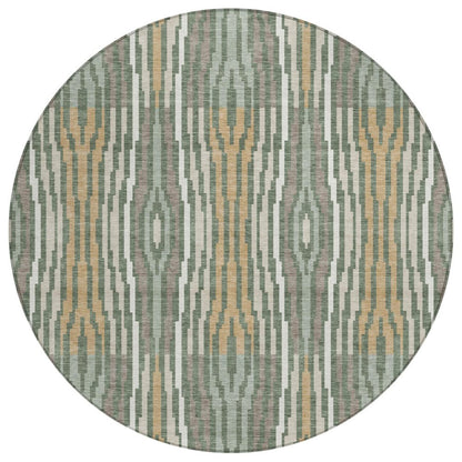 8' Green And Ivory Round Abstract Washable Indoor Outdoor Area Rug HomeRoots