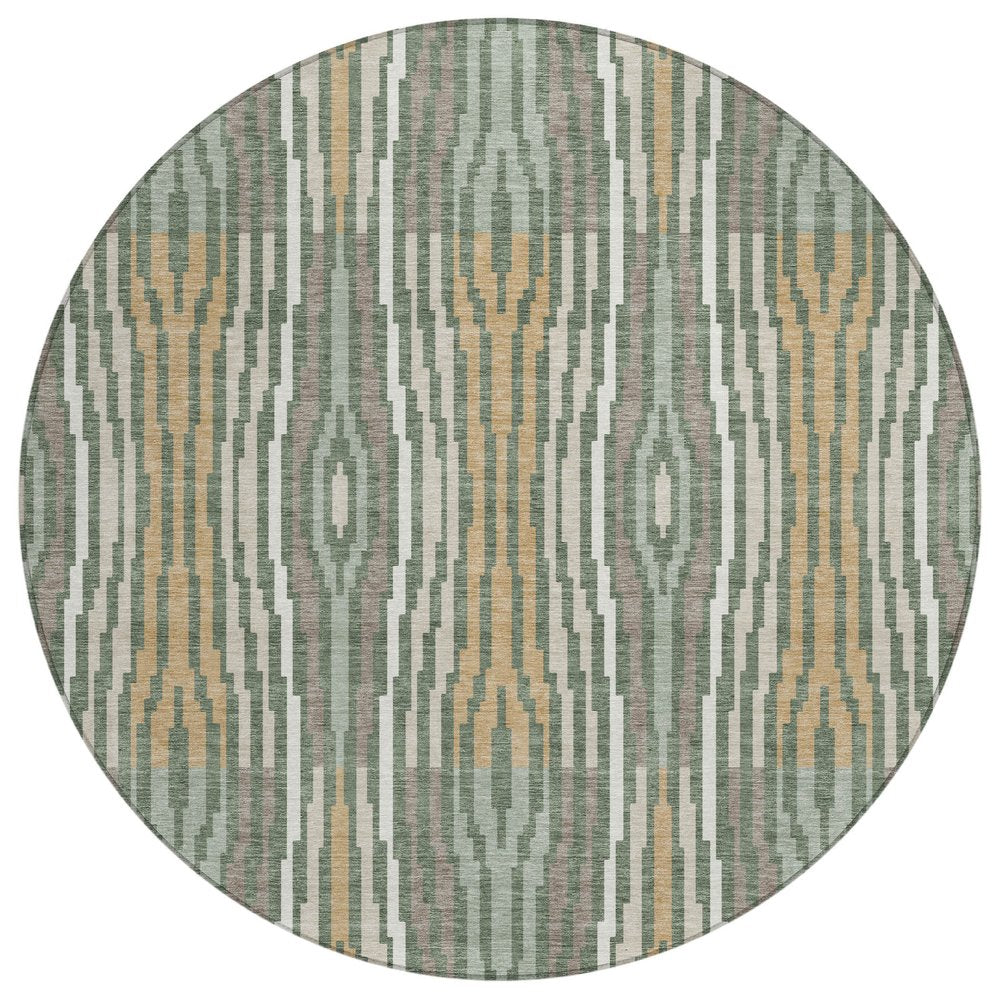 8' Green And Ivory Round Abstract Washable Indoor Outdoor Area Rug HomeRoots