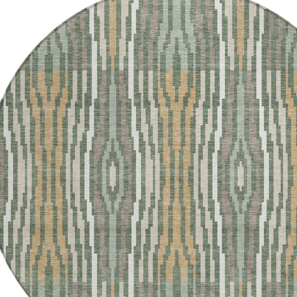 8' Green And Ivory Round Abstract Washable Indoor Outdoor Area Rug HomeRoots