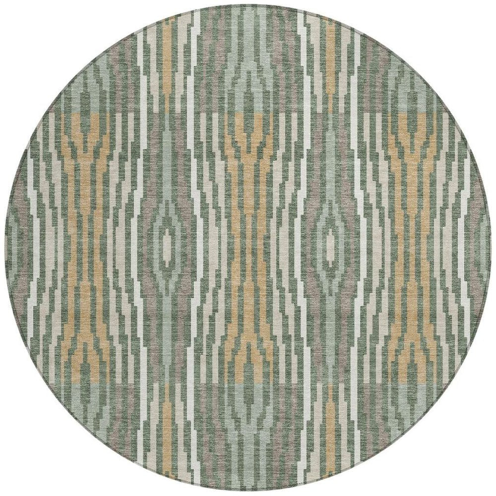 8' Green And Ivory Round Abstract Washable Indoor Outdoor Area Rug HomeRoots