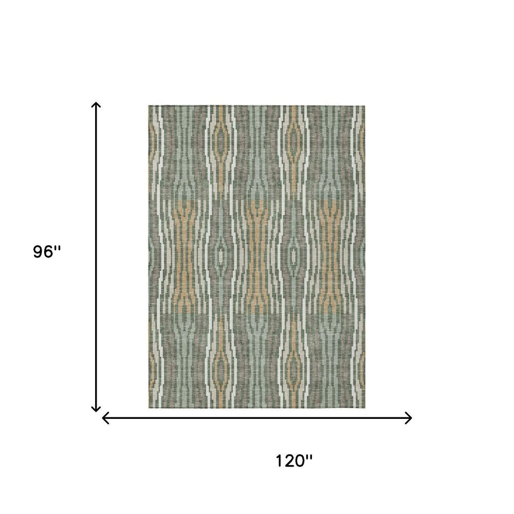 8' X 10' Green And Ivory Abstract Washable Indoor Outdoor Area Rug HomeRoots
