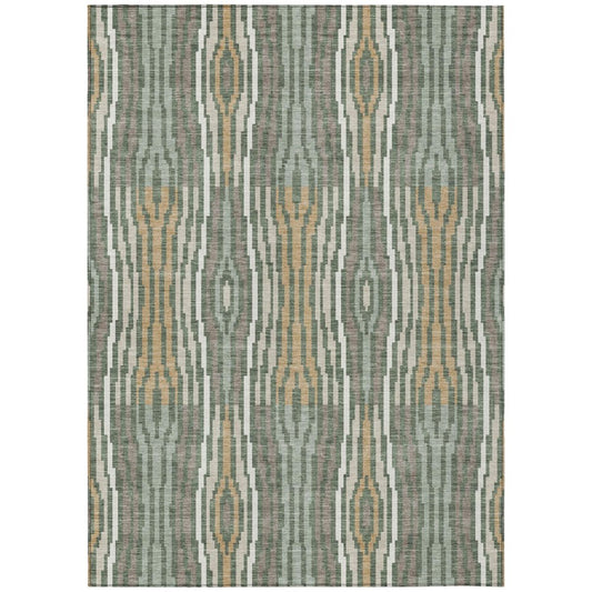 8' X 10' Green And Ivory Abstract Washable Indoor Outdoor Area Rug