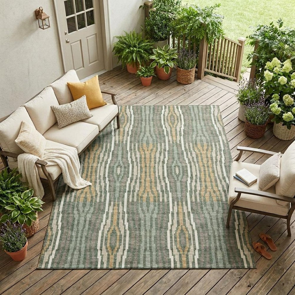 8' X 10' Green And Ivory Abstract Washable Indoor Outdoor Area Rug HomeRoots