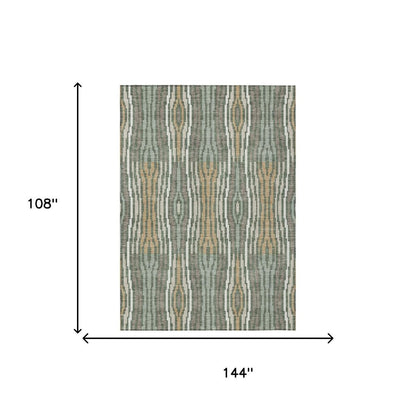 9' X 12' Green And Ivory Abstract Washable Indoor Outdoor Area Rug HomeRoots