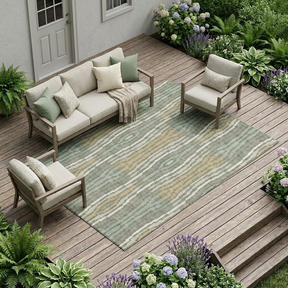 9' X 12' Green And Ivory Abstract Washable Indoor Outdoor Area Rug HomeRoots