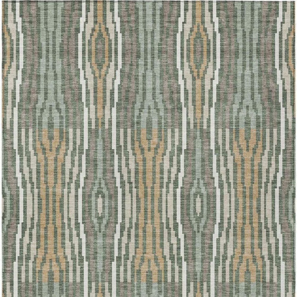 10' X 14' Green And Ivory Abstract Washable Indoor Outdoor Area Rug