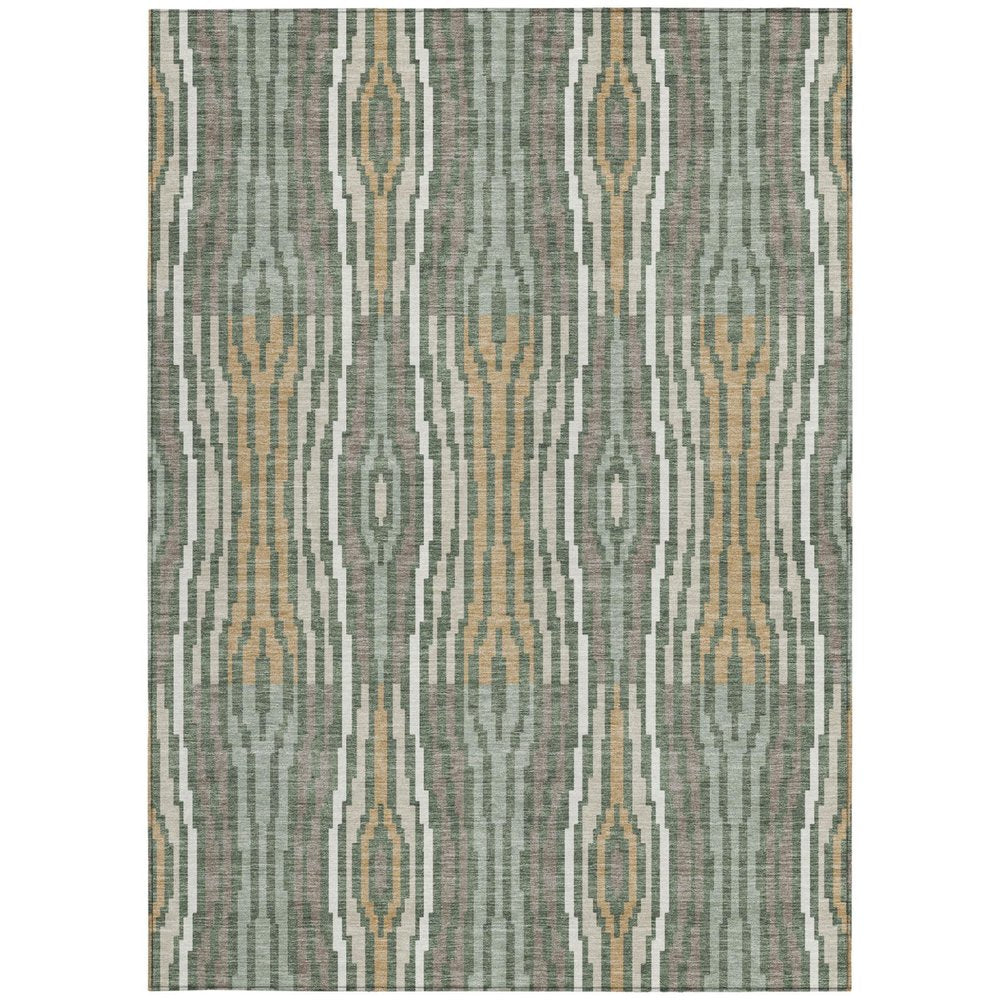 10' X 14' Green And Ivory Abstract Washable Indoor Outdoor Area Rug