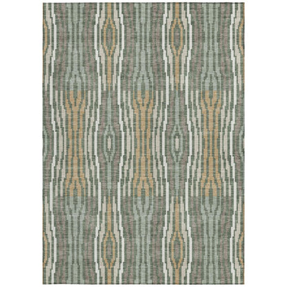 10' X 14' Green And Ivory Abstract Washable Indoor Outdoor Area Rug