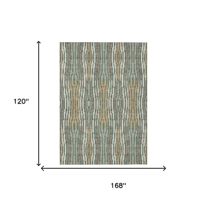 10' X 14' Green And Ivory Abstract Washable Indoor Outdoor Area Rug