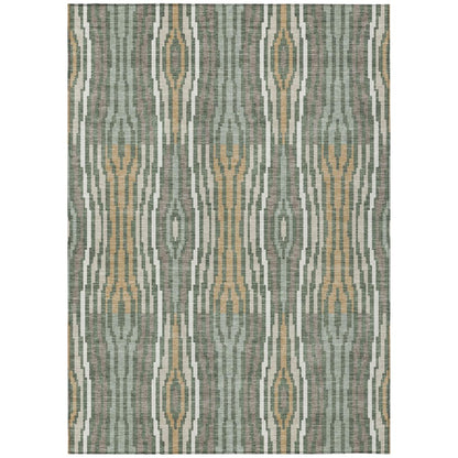10' X 14' Green And Ivory Abstract Washable Indoor Outdoor Area Rug