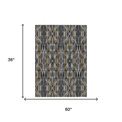 3' X 5' Black And Ivory Abstract Washable Indoor Outdoor Area Rug HomeRoots
