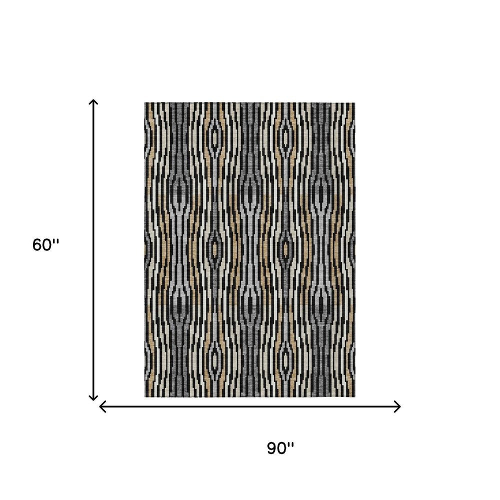 5' X 8' Black And Ivory Abstract Washable Indoor Outdoor Area Rug HomeRoots