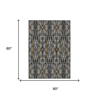 5' X 8' Black And Ivory Abstract Washable Indoor Outdoor Area Rug HomeRoots
