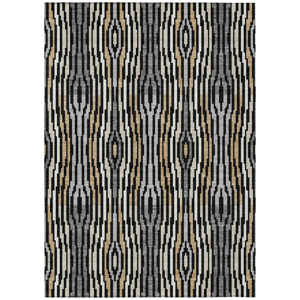 5' X 8' Black And Ivory Abstract Washable Indoor Outdoor Area Rug HomeRoots