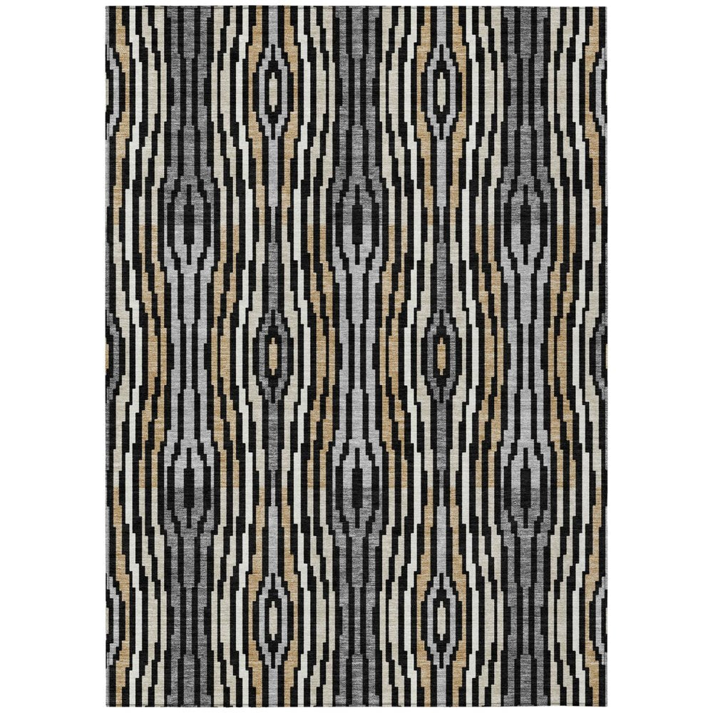 5' X 8' Black And Ivory Abstract Washable Indoor Outdoor Area Rug HomeRoots