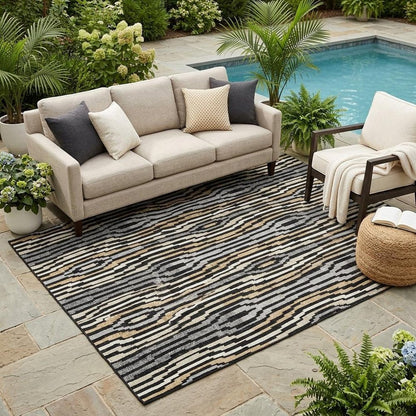 5' X 8' Black And Ivory Abstract Washable Indoor Outdoor Area Rug HomeRoots