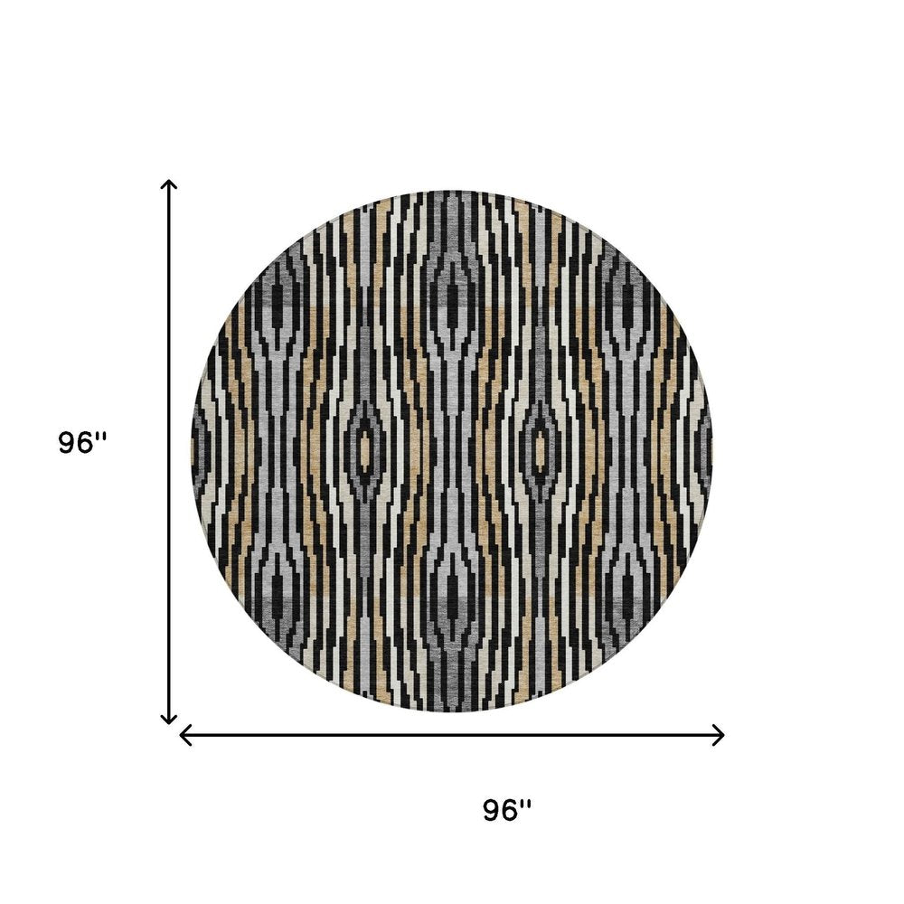 8' Black And Ivory Round Abstract Washable Indoor Outdoor Area Rug HomeRoots
