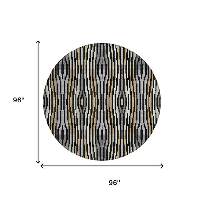 8' Black And Ivory Round Abstract Washable Indoor Outdoor Area Rug HomeRoots