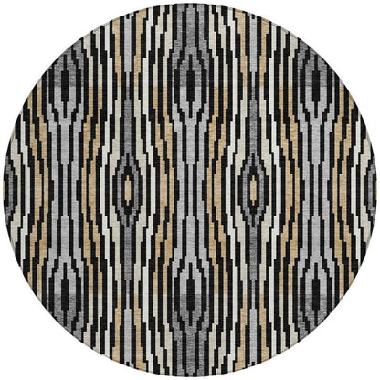 8' Black And Ivory Round Abstract Washable Indoor Outdoor Area Rug HomeRoots