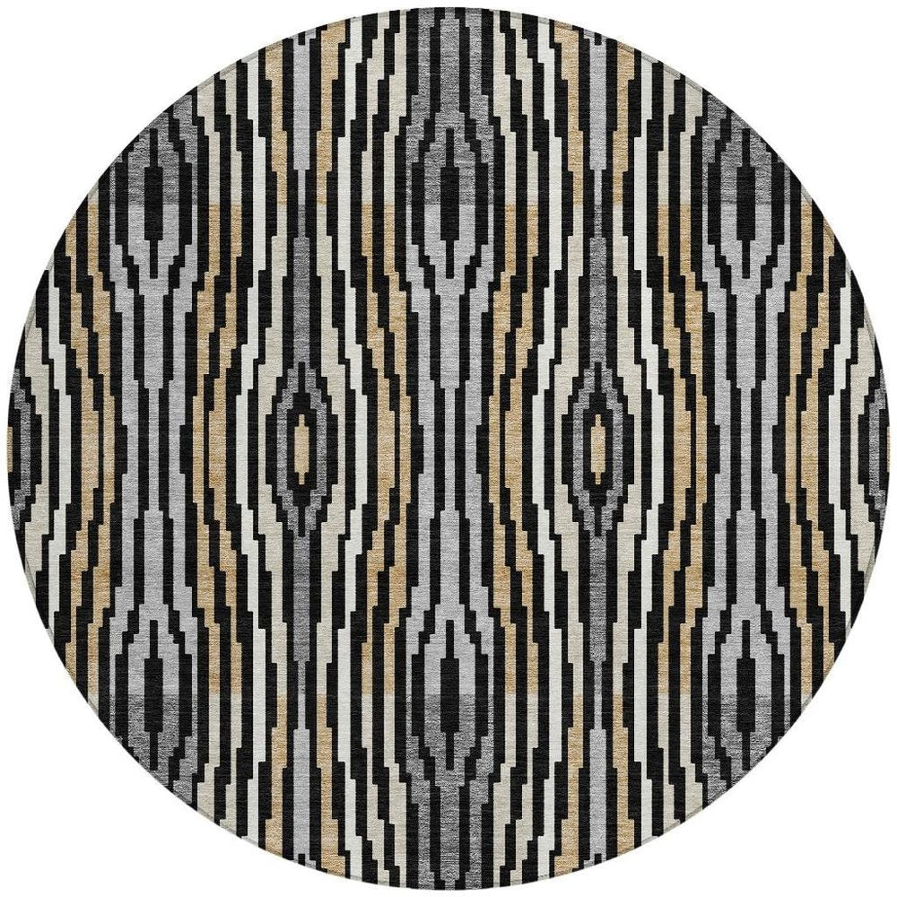 8' Black And Ivory Round Abstract Washable Indoor Outdoor Area Rug HomeRoots