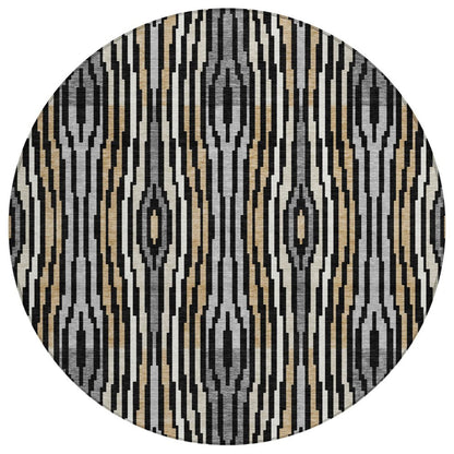 8' Black And Ivory Round Abstract Washable Indoor Outdoor Area Rug HomeRoots