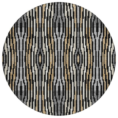 8' Black And Ivory Round Abstract Washable Indoor Outdoor Area Rug HomeRoots