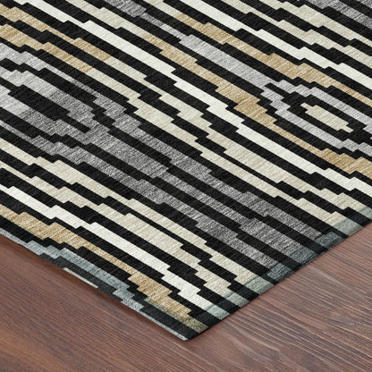 8' Black And Ivory Round Abstract Washable Indoor Outdoor Area Rug HomeRoots