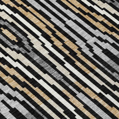 8' Black And Ivory Round Abstract Washable Indoor Outdoor Area Rug HomeRoots