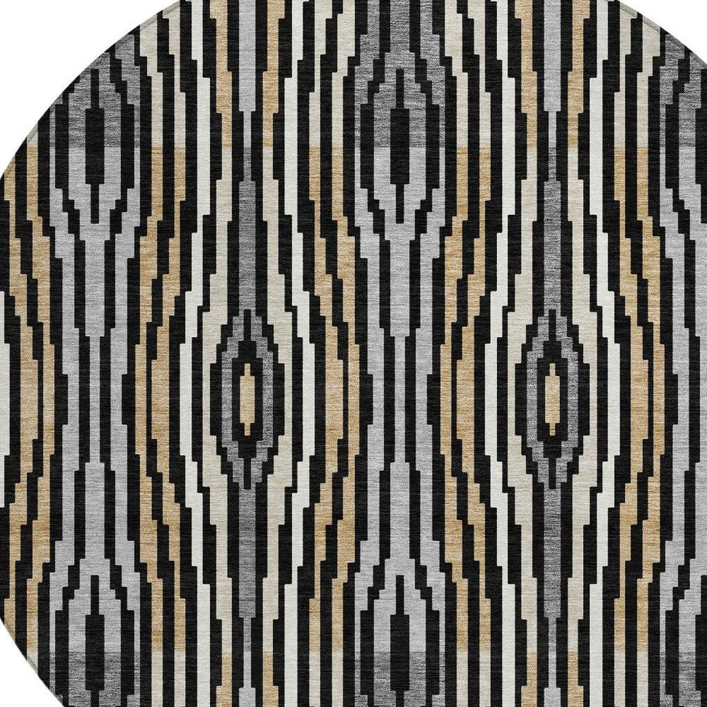 8' Black And Ivory Round Abstract Washable Indoor Outdoor Area Rug HomeRoots