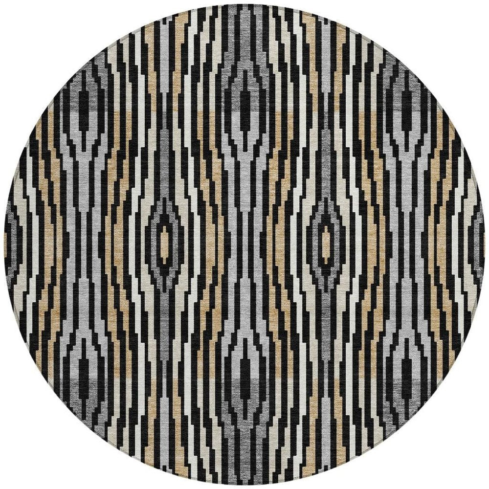8' Black And Ivory Round Abstract Washable Indoor Outdoor Area Rug HomeRoots