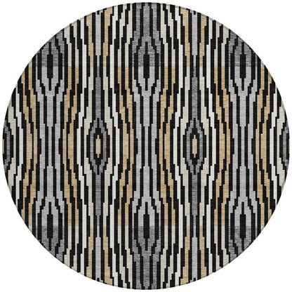 8' Black And Ivory Round Abstract Washable Indoor Outdoor Area Rug HomeRoots