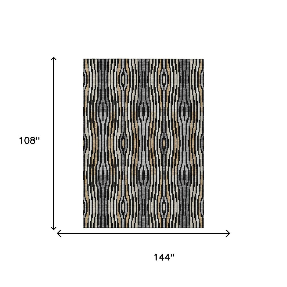 9' X 12' Black And Ivory Abstract Washable Indoor Outdoor Area Rug HomeRoots