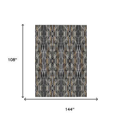 9' X 12' Black And Ivory Abstract Washable Indoor Outdoor Area Rug HomeRoots