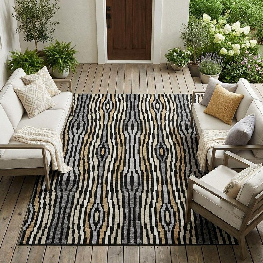 9' X 12' Black And Ivory Abstract Washable Indoor Outdoor Area Rug HomeRoots
