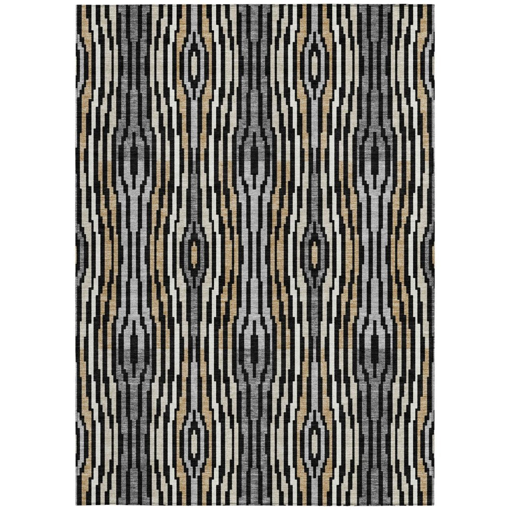 10' X 14' Black And Ivory Abstract Washable Indoor Outdoor Area Rug HomeRoots