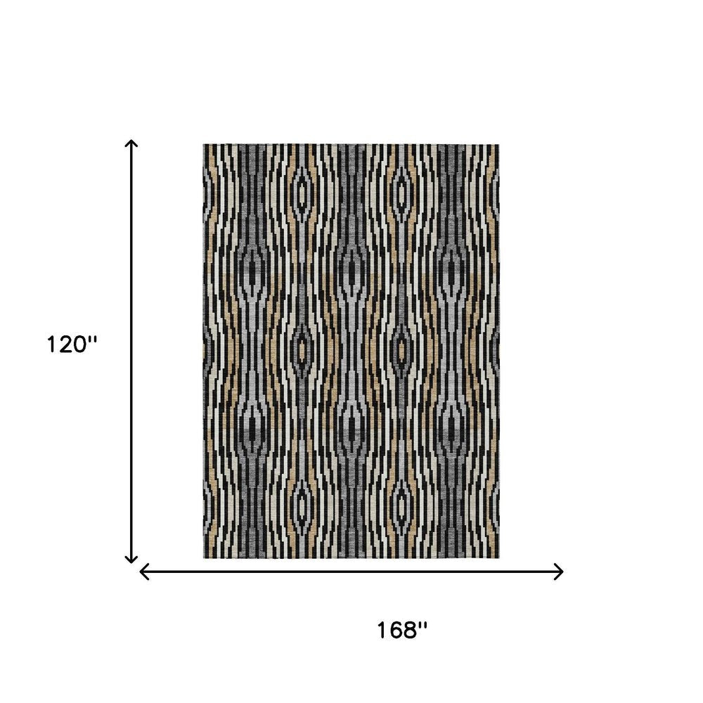 10' X 14' Black And Ivory Abstract Washable Indoor Outdoor Area Rug HomeRoots