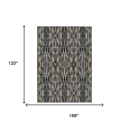 10' X 14' Black And Ivory Abstract Washable Indoor Outdoor Area Rug HomeRoots