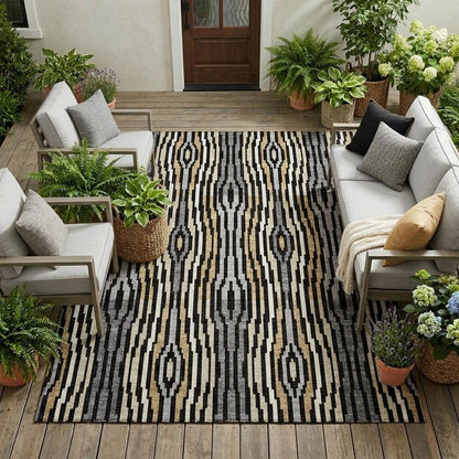 10' X 14' Black And Ivory Abstract Washable Indoor Outdoor Area Rug HomeRoots