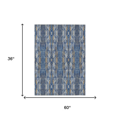 3' X 5' Blue And Denim Blue Abstract Washable Indoor Outdoor Area Rug HomeRoots