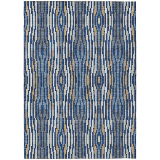 3' X 5' Blue And Denim Blue Abstract Washable Indoor Outdoor Area Rug HomeRoots