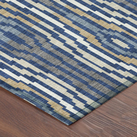 3' X 5' Blue And Denim Blue Abstract Washable Indoor Outdoor Area Rug HomeRoots