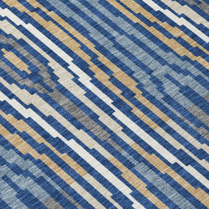 3' X 5' Blue And Denim Blue Abstract Washable Indoor Outdoor Area Rug HomeRoots