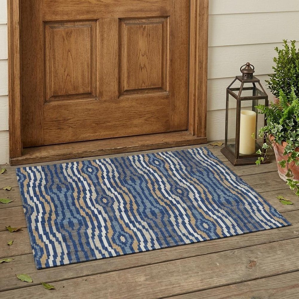 3' X 5' Blue And Denim Blue Abstract Washable Indoor Outdoor Area Rug HomeRoots