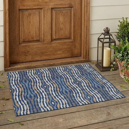 3' X 5' Blue And Denim Blue Abstract Washable Indoor Outdoor Area Rug HomeRoots
