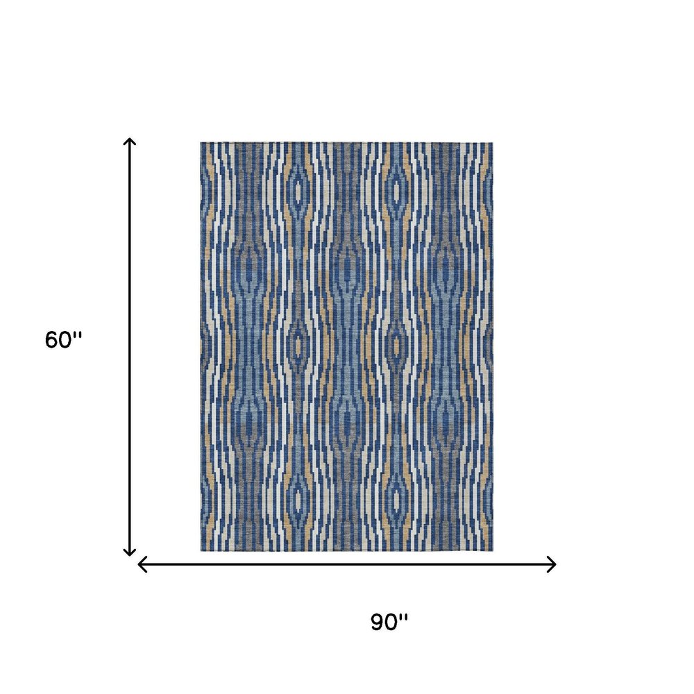 5' X 8' Blue And Denim Blue Abstract Washable Indoor Outdoor Area Rug HomeRoots