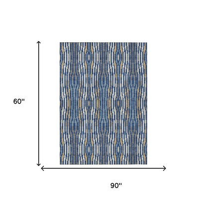 5' X 8' Blue And Denim Blue Abstract Washable Indoor Outdoor Area Rug HomeRoots