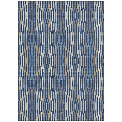 5' X 8' Blue And Denim Blue Abstract Washable Indoor Outdoor Area Rug HomeRoots