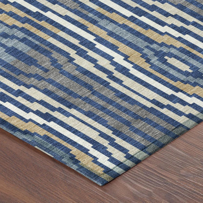 5' X 8' Blue And Denim Blue Abstract Washable Indoor Outdoor Area Rug HomeRoots