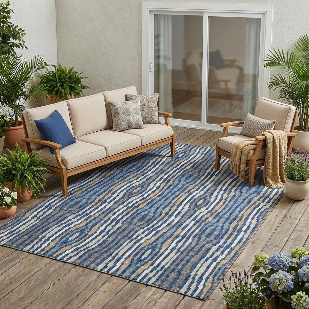5' X 8' Blue And Denim Blue Abstract Washable Indoor Outdoor Area Rug HomeRoots