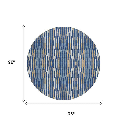 8' Blue And Denim Blue Round Abstract Washable Indoor Outdoor Area Rug HomeRoots